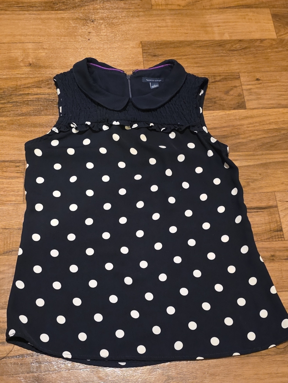 Tommy Hilfiger Navy Blue and White Polka Dot Sleeveless Blouse